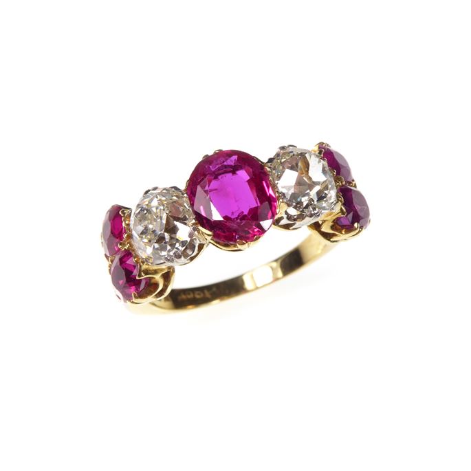 Antique ruby and diamond half hoop ring, featuring Burma rubies | MasterArt